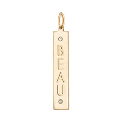 The Beau - Vertical Nameplate Charm With 2 Diamonds