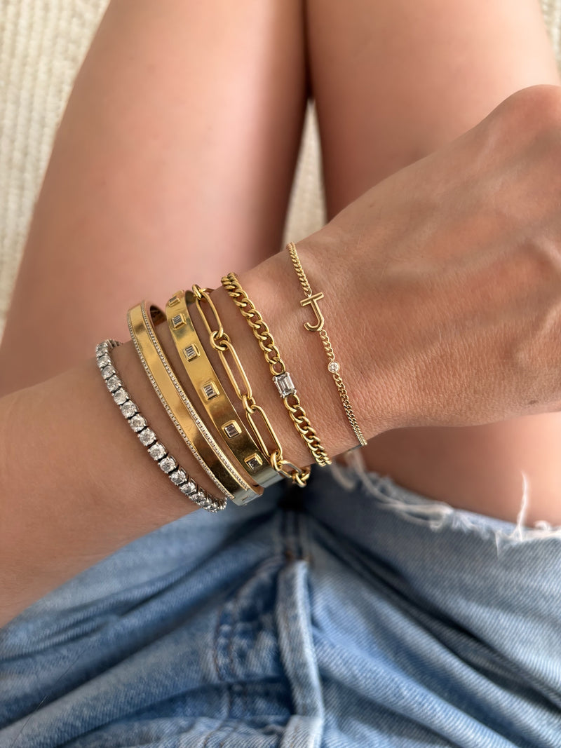 Large Initial with Diamond on Cuban Chain Bracelet