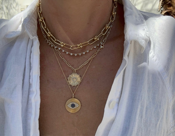 Diamond & Sapphire Evil Eye Fluted Charm