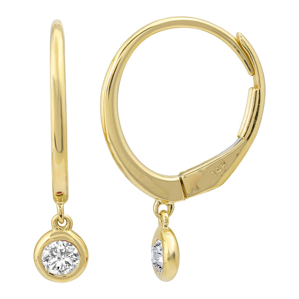 Gold Huggie with Round Diamond Dangle