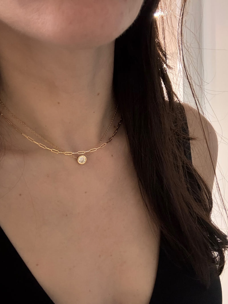 Custom 1ct Lab Diamond Mini Link Solitaire Necklace