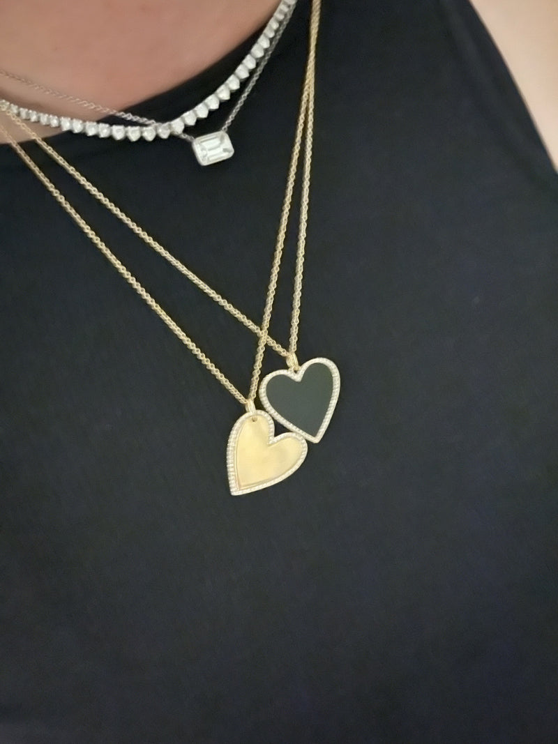 Diamond Edge Onyx Heart Necklace