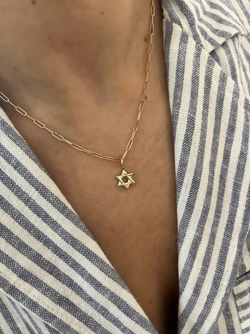 Jewish Star on Mini Paperclip Link Chain