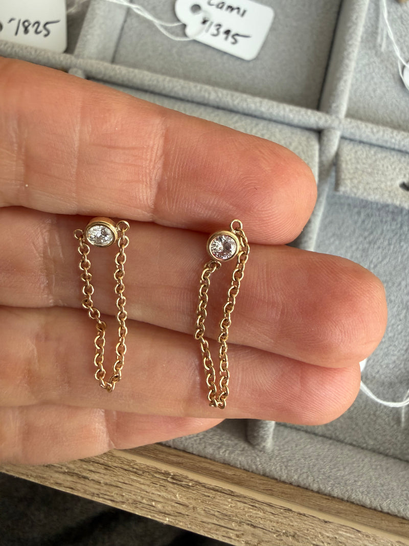 Bezel Diamond Chain Earrings