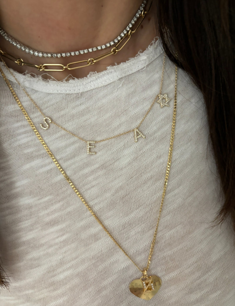 Asymmetrical Midi Diamond Initial Necklace