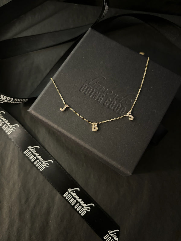 Multi Diamond Edge Initial Necklace