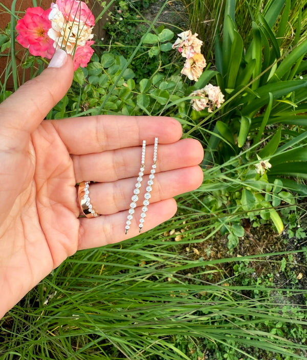 Diamond Bezel Prong Line Earrings