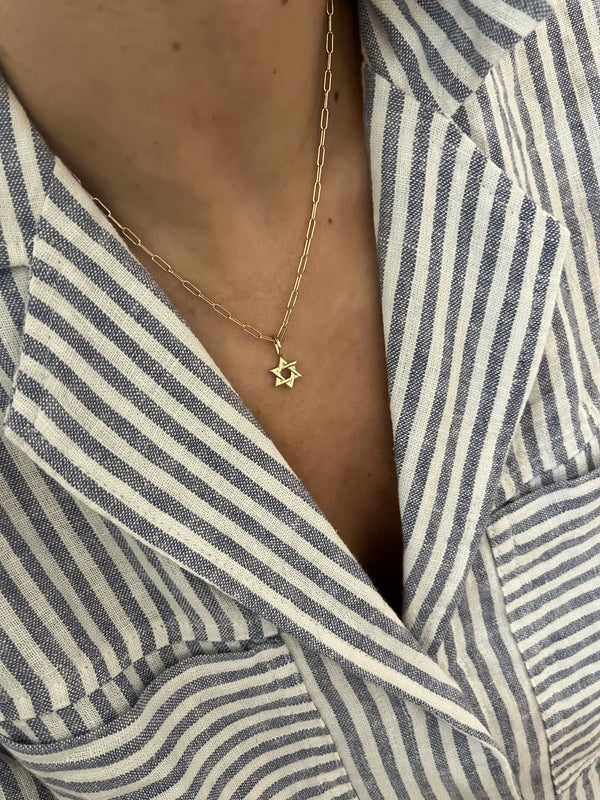 Jewish Star on Mini Paperclip Link Chain