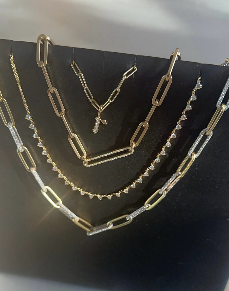 Multi Diamond Link Paperclip Necklace