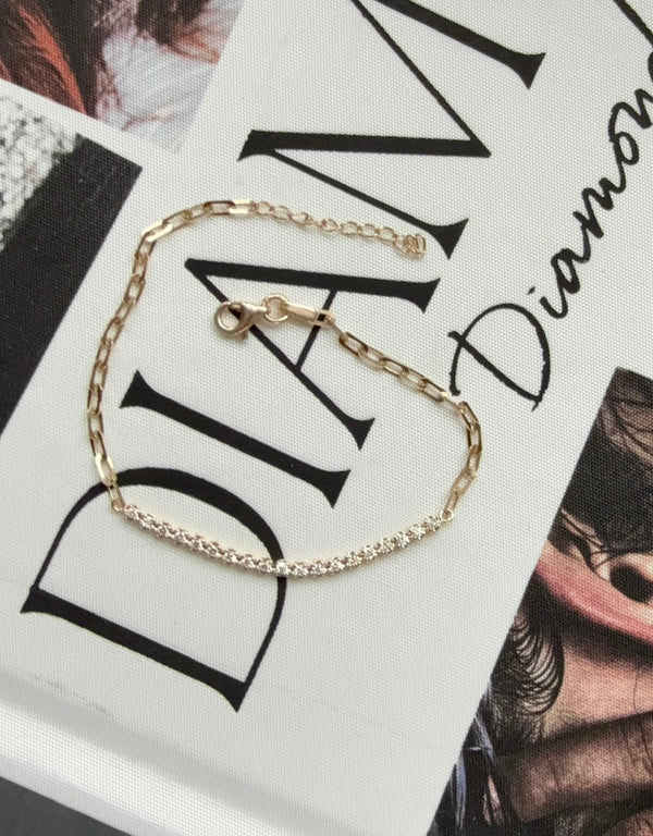 Diamond Tennis Section on Link Bracelet