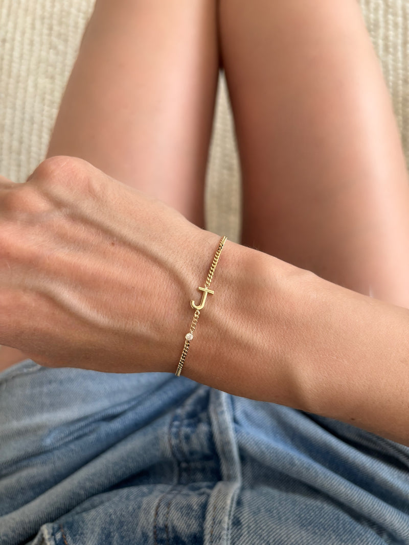 Large Initial with Diamond on Cuban Chain Bracelet