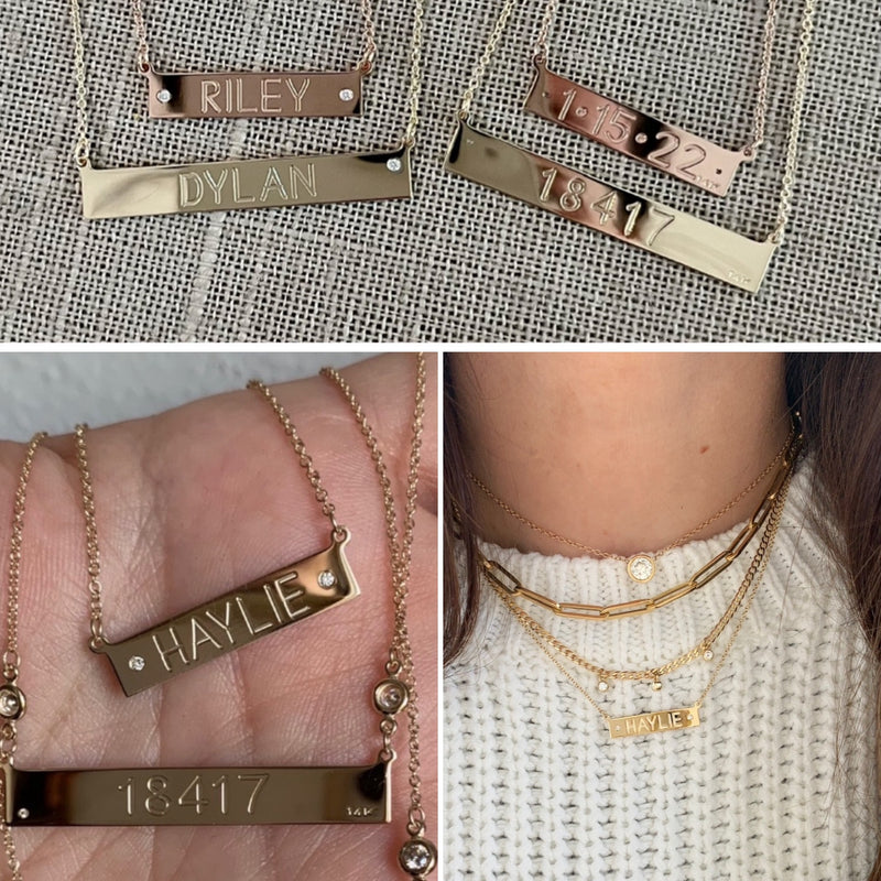 The Ellie Nameplate Necklace with 2 Diamonds