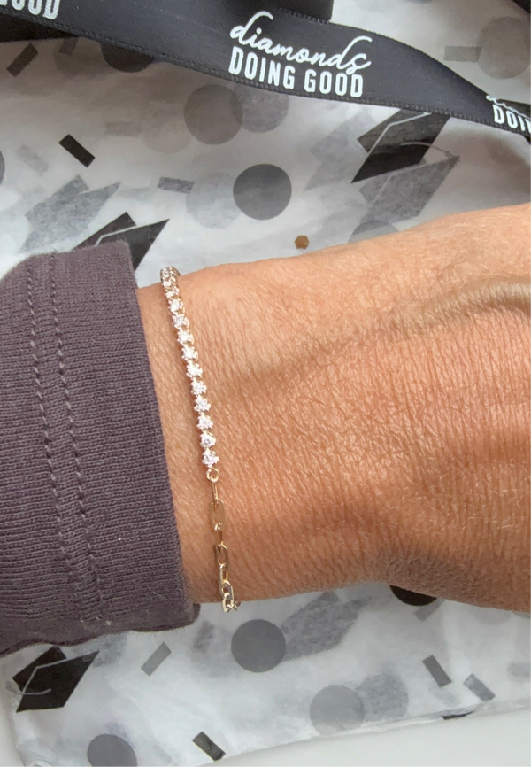 Diamond Tennis Section on Link Bracelet
