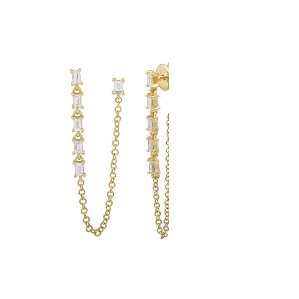 Baguette Chain Diamond Earrings