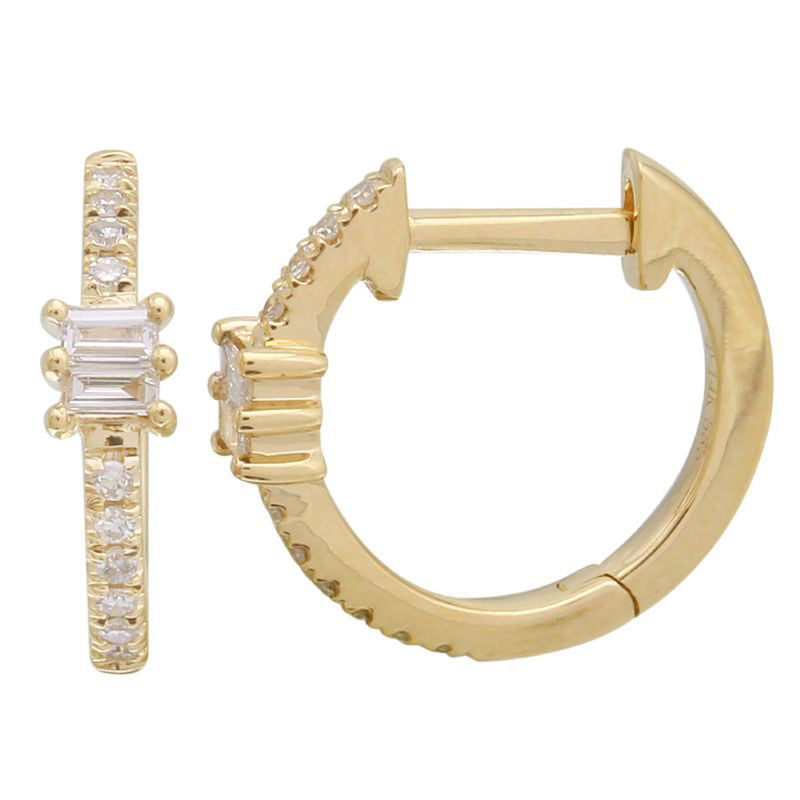 Diamond Huggie and Baguette Hoops