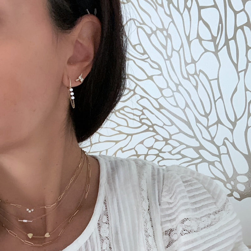 Elongated Link 3 Stone Diamond Necklace