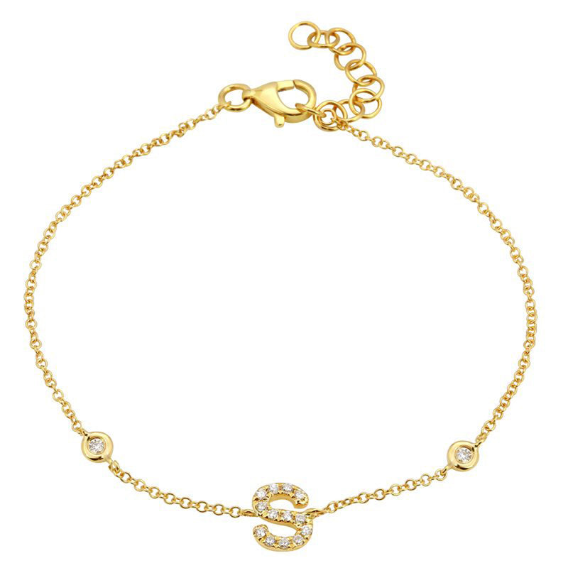 WAITLIST: Pave Diamond Initial Bracelet with Bezel Diamonds