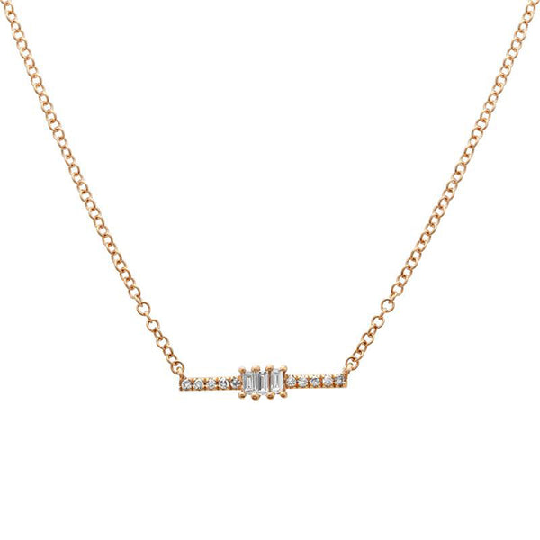 Diamond and Baguette Bar Necklace