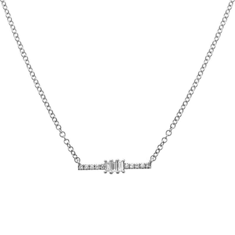 Diamond and Baguette Bar Necklace