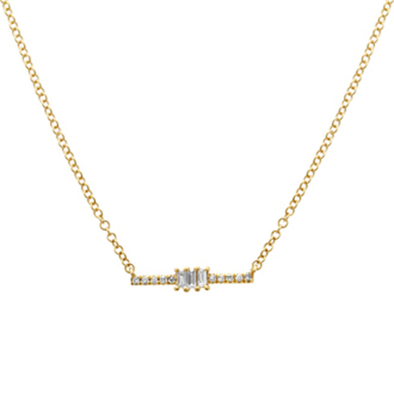 Diamond and Baguette Bar Necklace