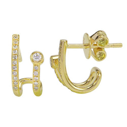Double Row Huggie Round Bezel Hoop