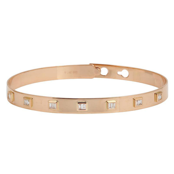 Gold Cuff Bangle with Bezel Baguettes