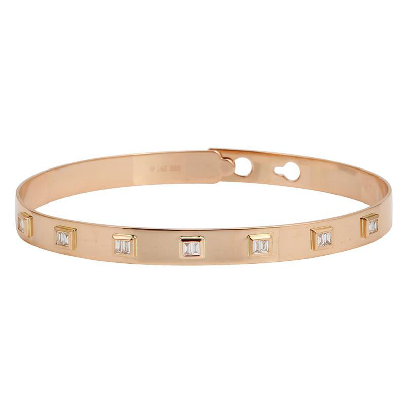 Gold Cuff Bangle with Bezel Baguettes