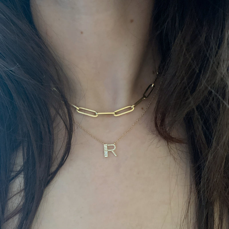 Diamond Baguette Initial Necklace