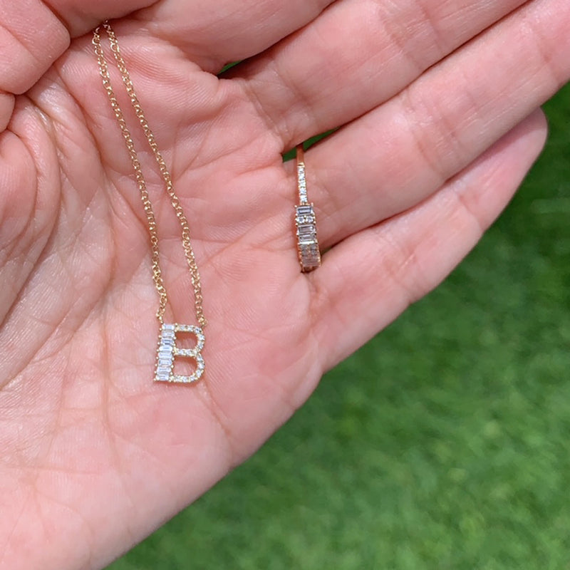 Diamond Baguette Initial Necklace