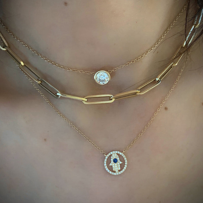 Open Diamond Hamsa with Sapphire Eye