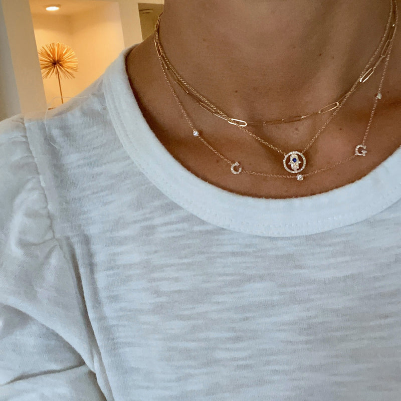 Open Diamond Hamsa with Sapphire Eye