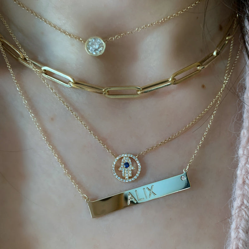 Open Diamond Hamsa with Sapphire Eye