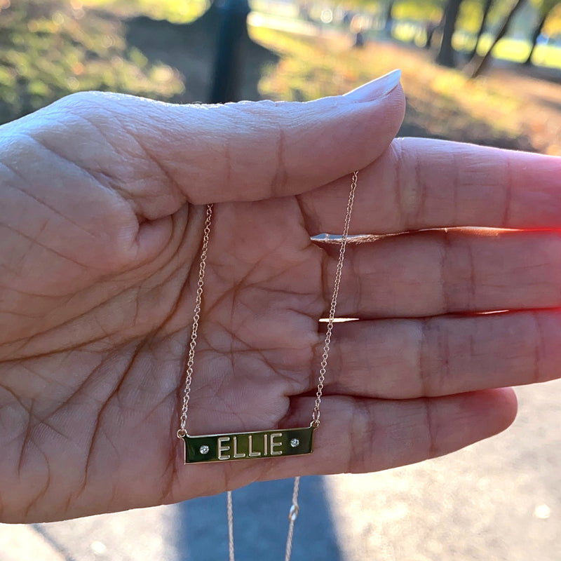 The Ellie Nameplate Necklace with 2 Diamonds