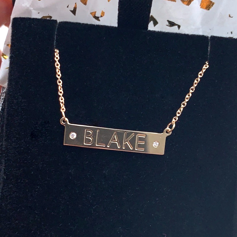 The Ellie Nameplate Necklace with 2 Diamonds