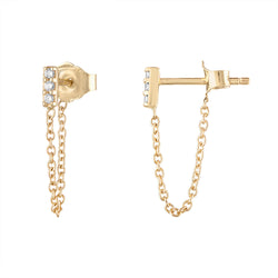 Yellow Gold Mini Diamond Bar Chain Earrings