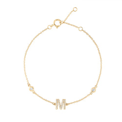 Medium Diamond Initial Bracelet with Bezel Diamonds