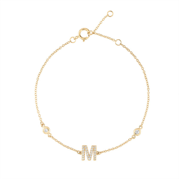 Medium Diamond Initial Bracelet with Bezel Diamonds