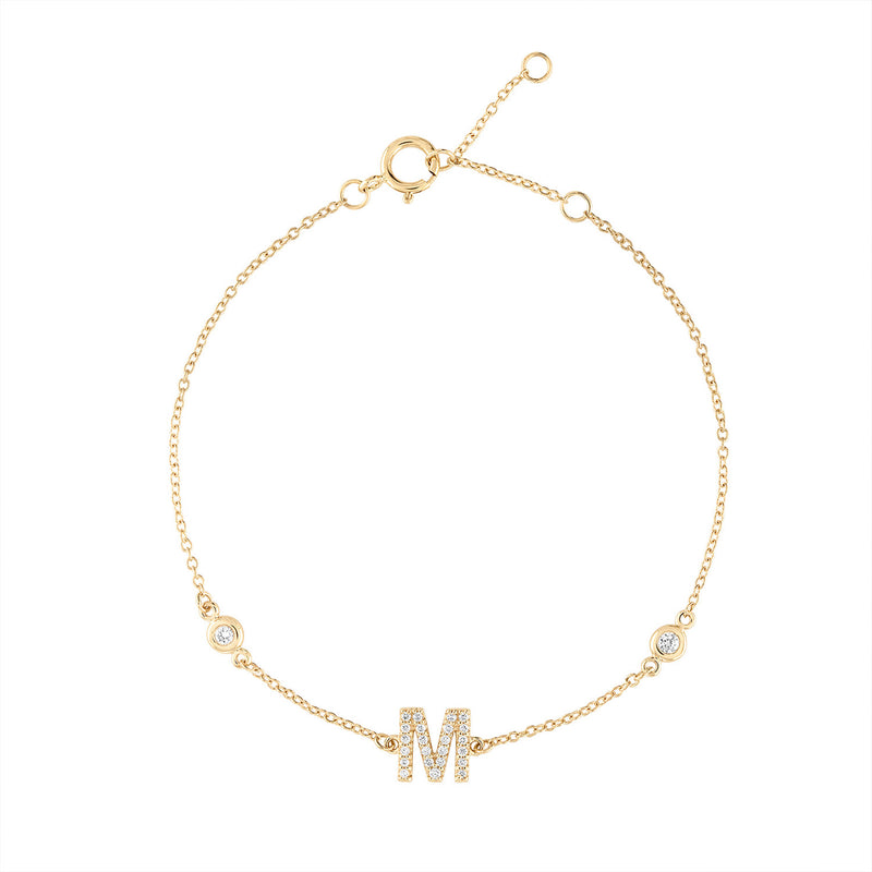 Medium Diamond Initial Bracelet with Bezel Diamonds