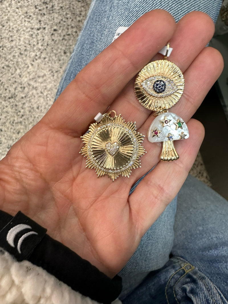 Diamond & Sapphire Evil Eye Fluted Charm