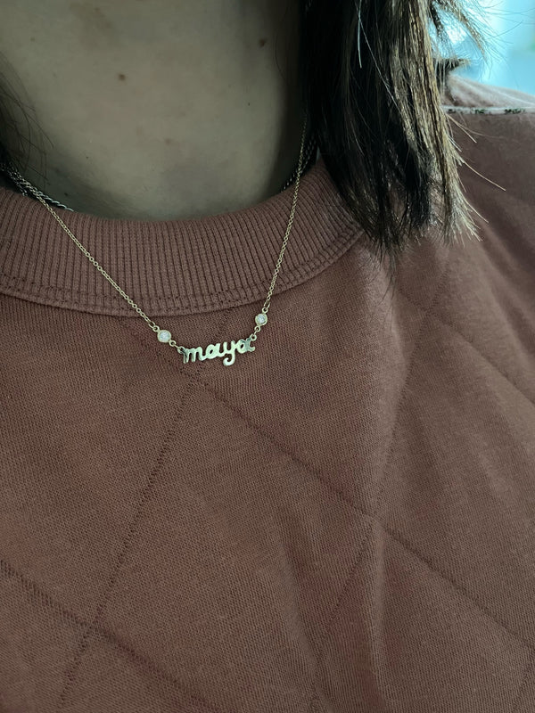 The Maya Script Name Necklace with Diamond Chain