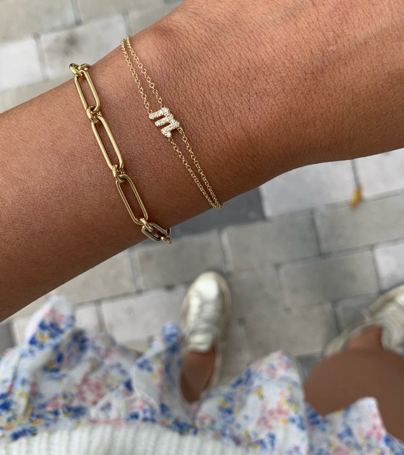 Diamond Initial Double Chain Bracelet
