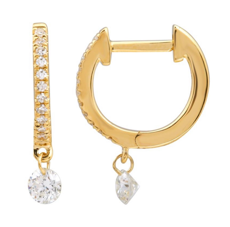 Pave Huggie with Floating Diamond Dangle