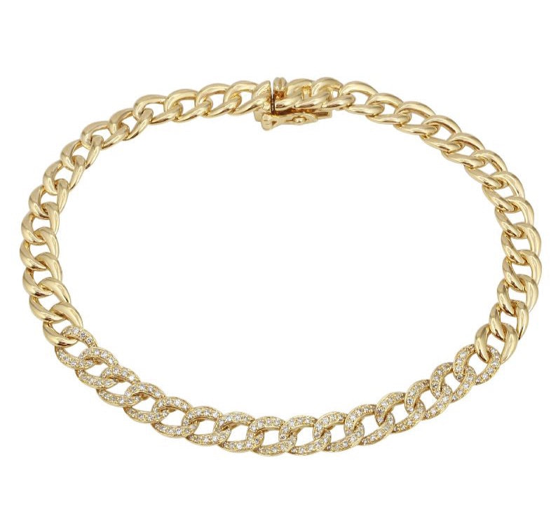 Pave Diamond and gold link chain petite