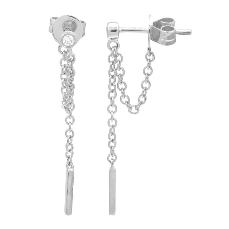 Bezel Diamond Chains Stud Earrings