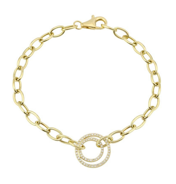 Double Diamond Circle Chain Link Bracelet