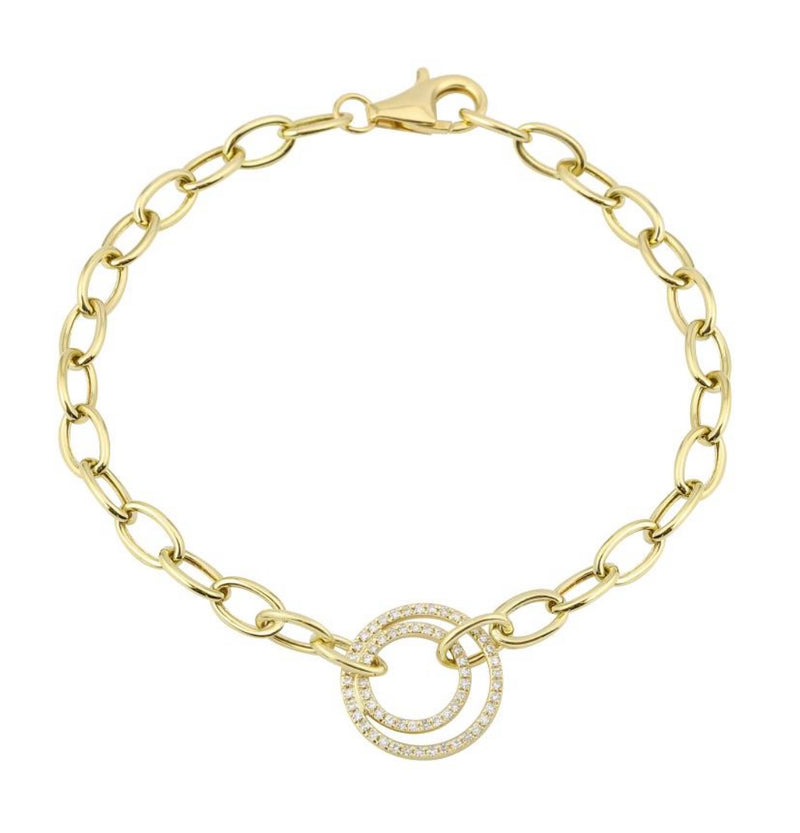 Double Diamond Circle Chain Link Bracelet