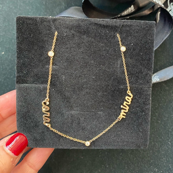 The Cora Mira Double Name Necklace with Diamonds