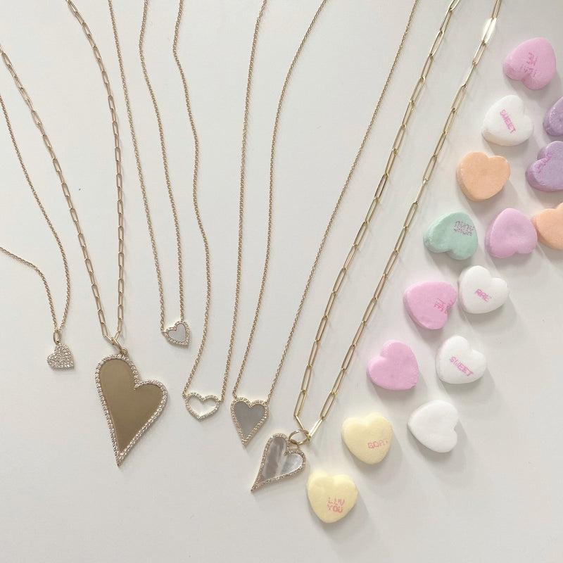 Petite Mother of Pearl Diamond Heart Necklace