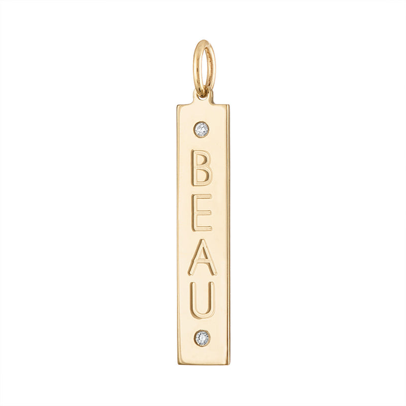The Beau - Vertical Nameplate Charm With 2 Diamonds