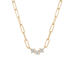 Elongated Link 3 Stone Diamond Necklace